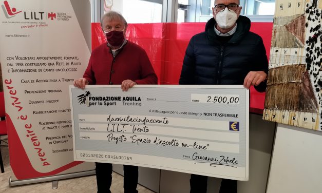 Fondazione Aquila , consegnato l’assegno da 2.500 euro per lo “Spazio In” della Litl Trento