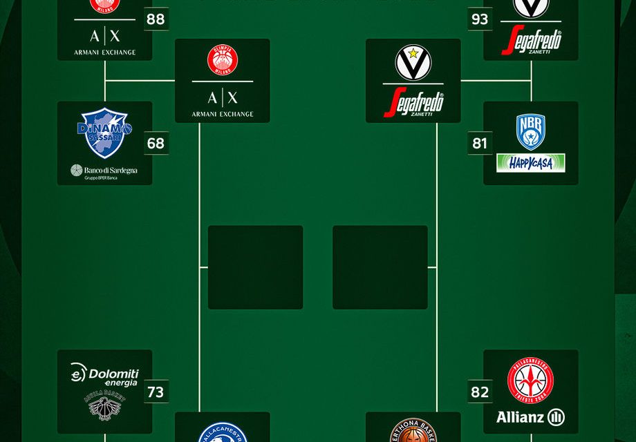 Domani le semifinali Brescia e Tortona cercano l’impresa contro Milano e Virtus Bologna