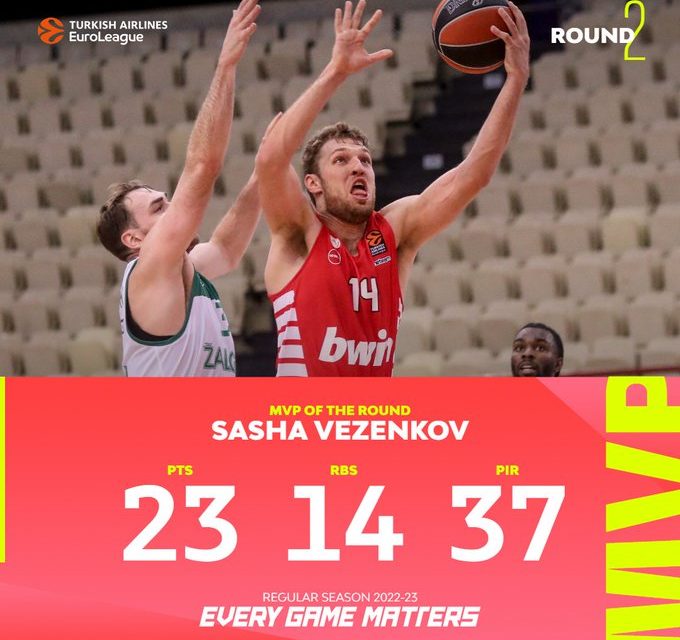 Sasha Vezenkov è stato nominato MVP del secondo turno di Euroleague