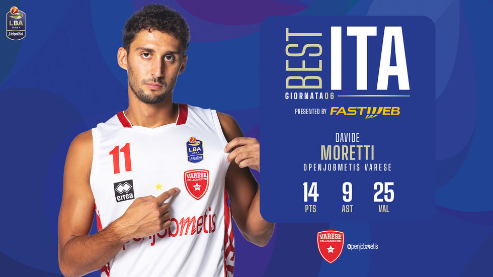 DAVIDE MORETTI È THE BEST ITA DELLA 6ª GIORNATA DELLA SERIE A UNIPOLSAI 2023/24