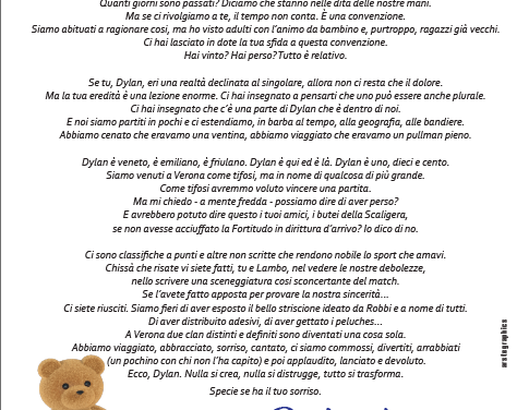 “DYLAN UNO DI NOI”, IL MOVIMENTO (LIBERI)AMOlaFortitudo PRENDE UNA PAGINA SU STADIO