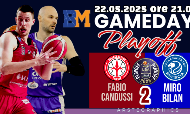 BM GAME DAY PLAYOFF LBA/QUARTI GARA 3 – Trieste e Brescia: sotto i riflettori il duello tra la sorpresa Francesco Candussi e super Miro Bilan MVP 2025 – di Valerio Laurenti