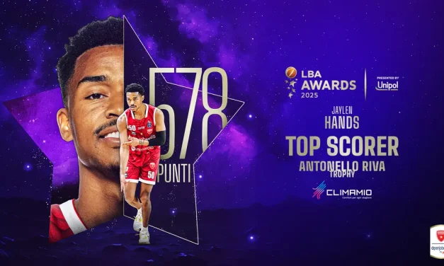 JAYLEN HANDS È IL TOP SCORER E VINCE L’ANTONELLO RIVA TROPHY DELLA REGULAR SEASON DELLA SERIE A 2024/25