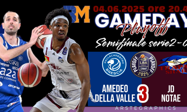 BM GAMEDAY LBA/ Brescia vuole chiudere la serie, Trapani cerca di restare in vita: in gara 3 sarà decisivo il duello tra Amedeo Della Valle e JD Notae – di Valerio Laurenti