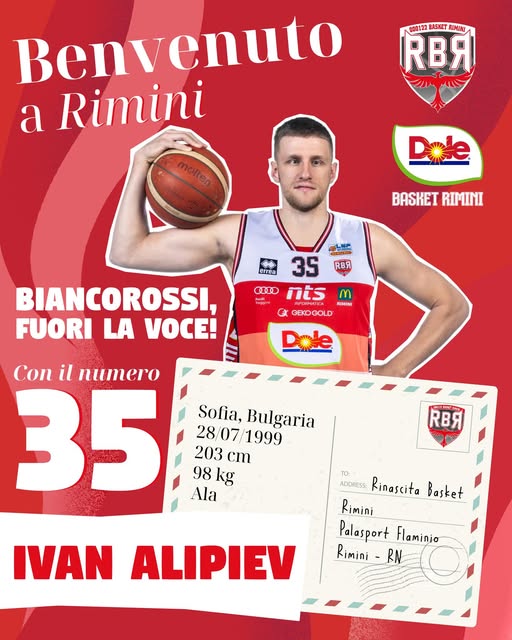 BM MERCATO A2 / Ivan Alipiev è un nuovo giocatore della Dole Basket Rimini: il comunicato ufficiale