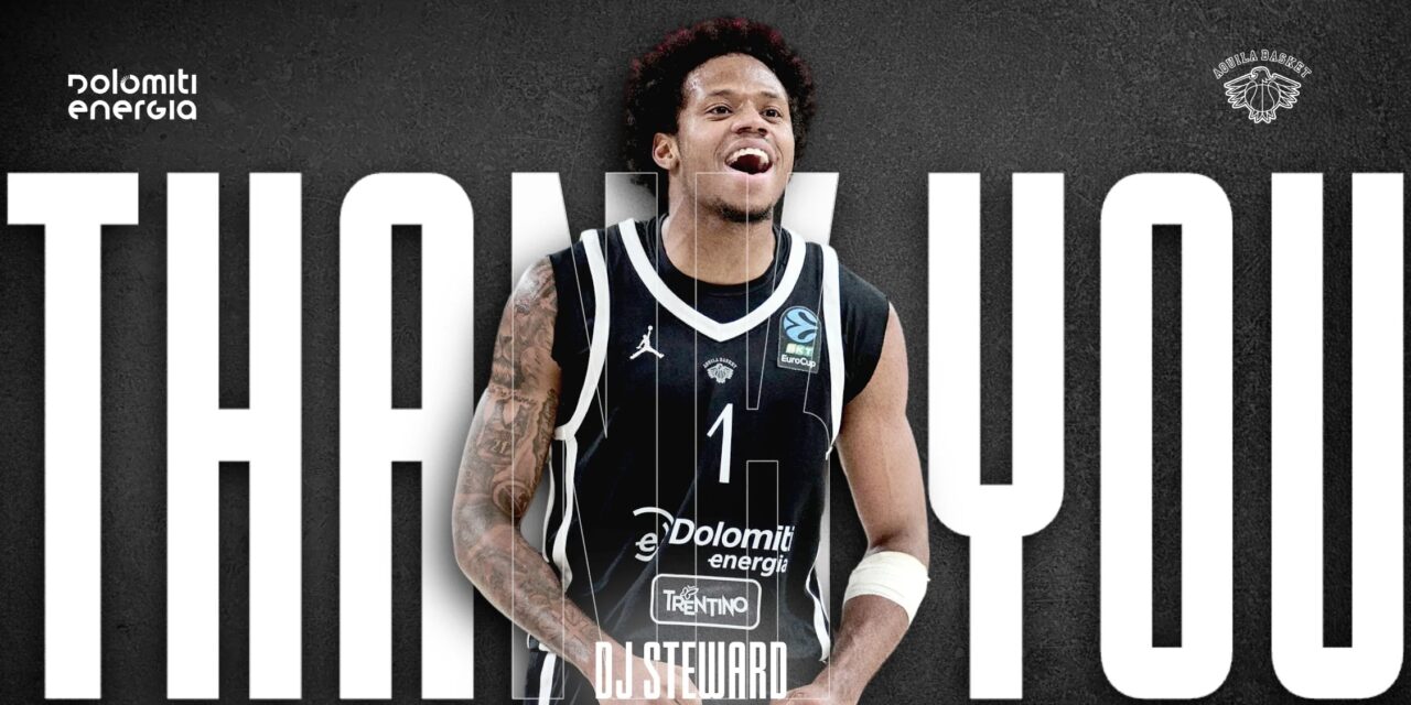 Aquila Basket Trento, DJ Steward utilizza la clausola d’uscita dal contratto e saluta i bianconeri