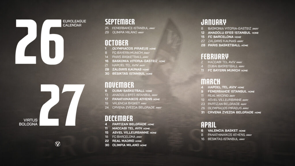 Virtus Bologna, ecco il calendario della stagione di Eurolega 2026/27